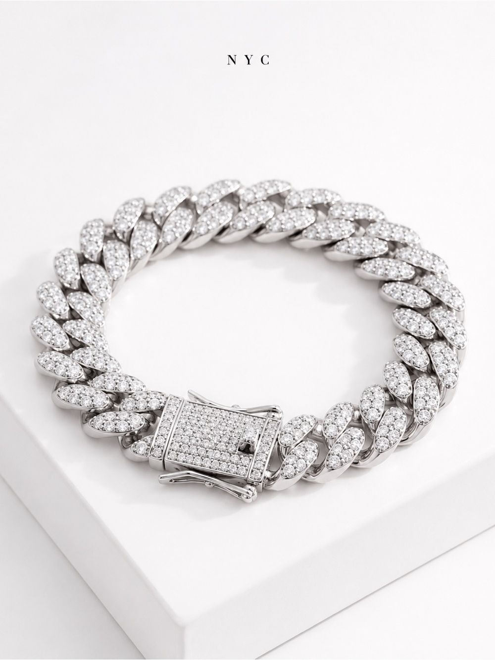 NYC Crystal Pavé Cuban Link Bracelet in Silver